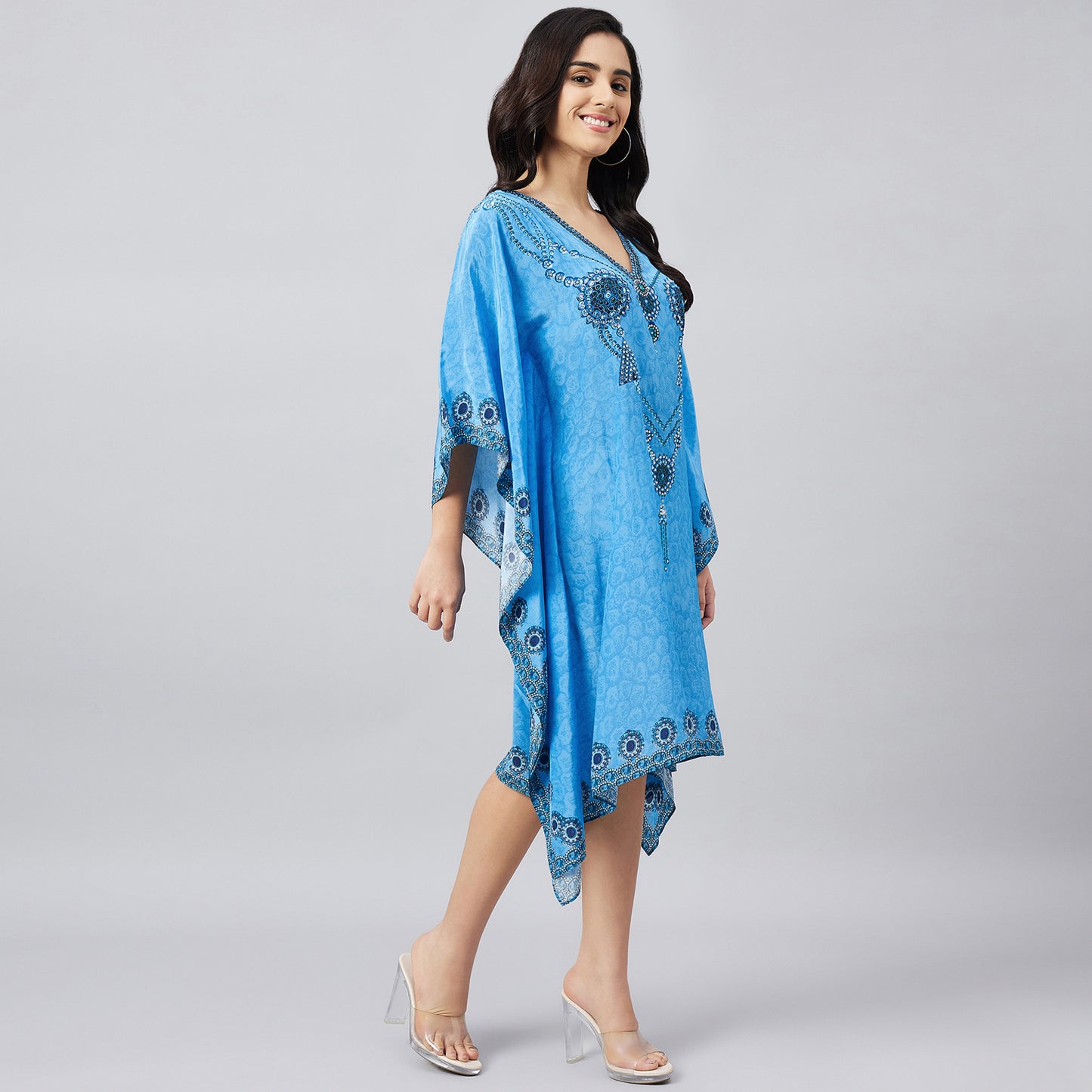 Blue Pearl Embellished Kaftan Tunic