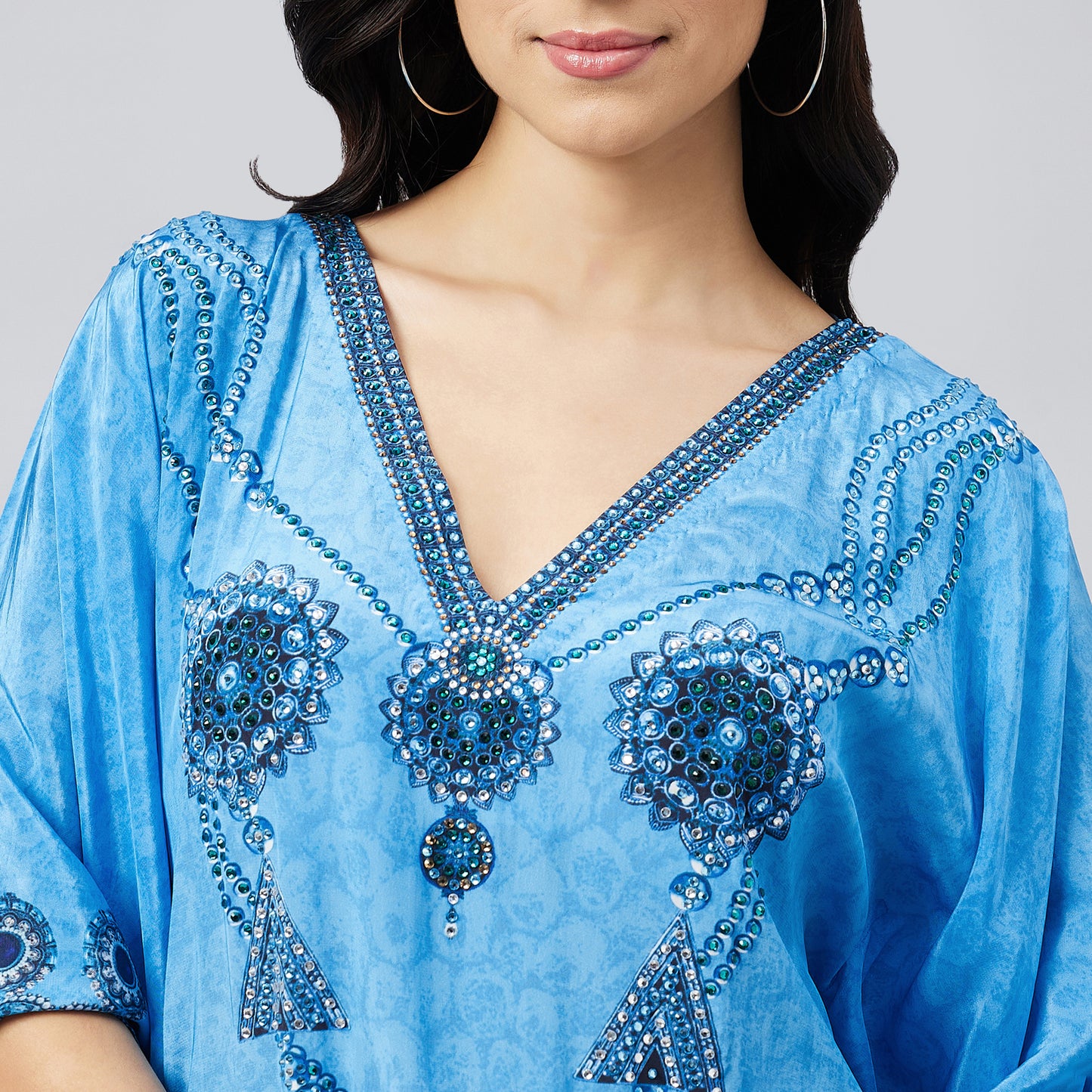 Blue Pearl Embellished Kaftan Tunic