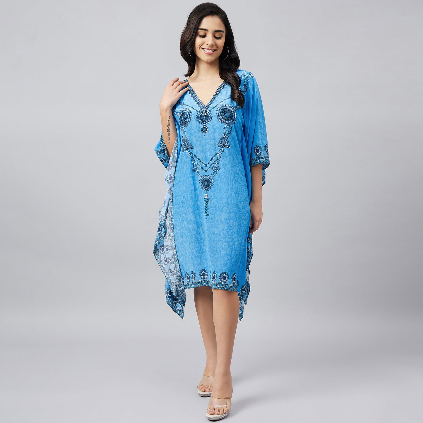 Blue Pearl Embellished Kaftan Tunic