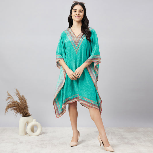 Green Pearl Embellished Kaftan Tunic