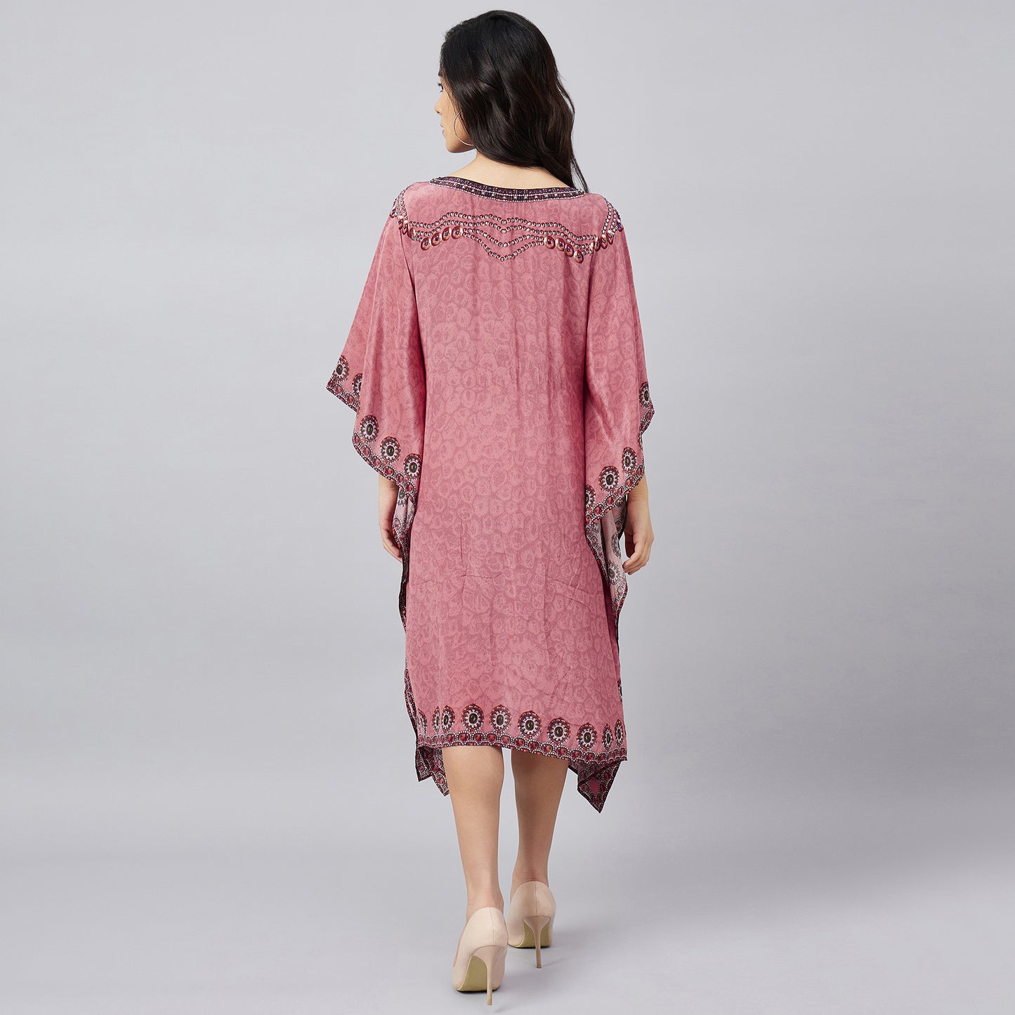 Rouge Pink Pearl Embellished Kaftan Tunic