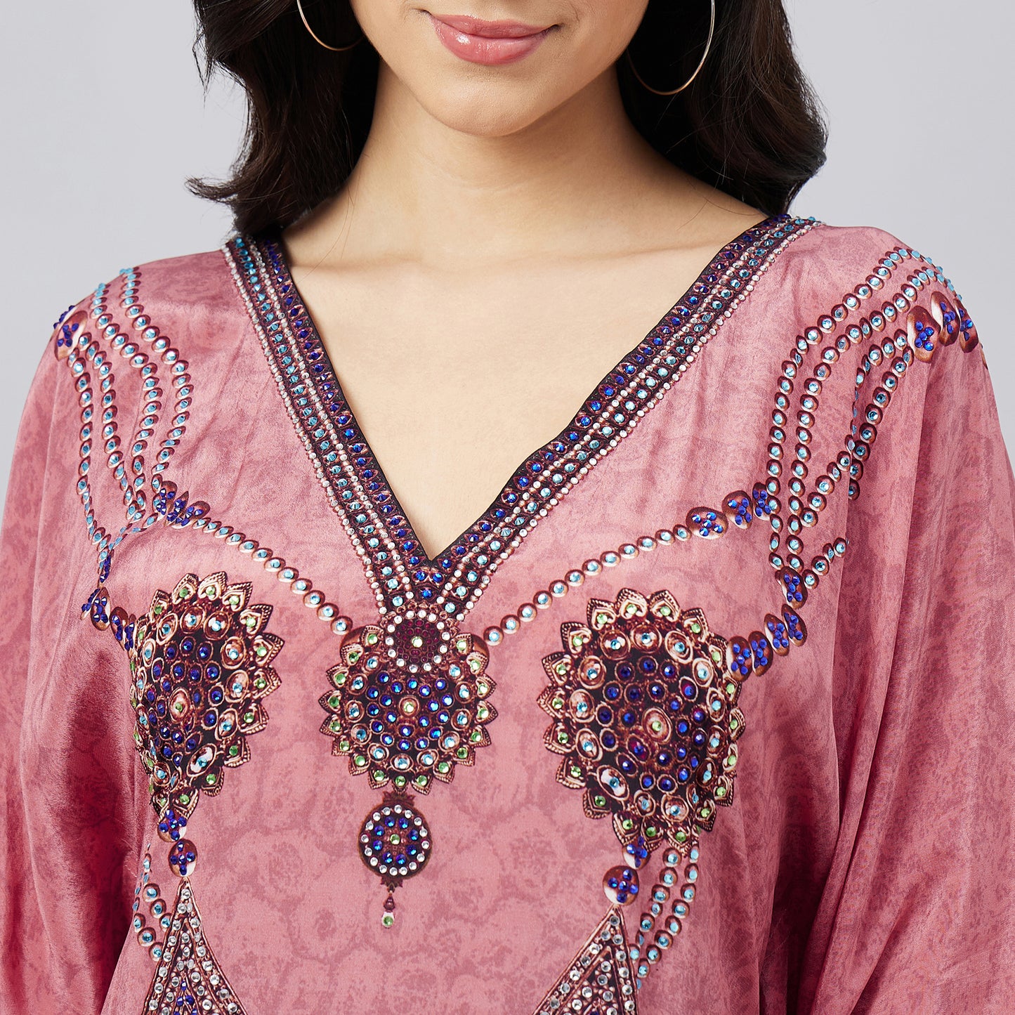 Rouge Pink Pearl Embellished Kaftan Tunic