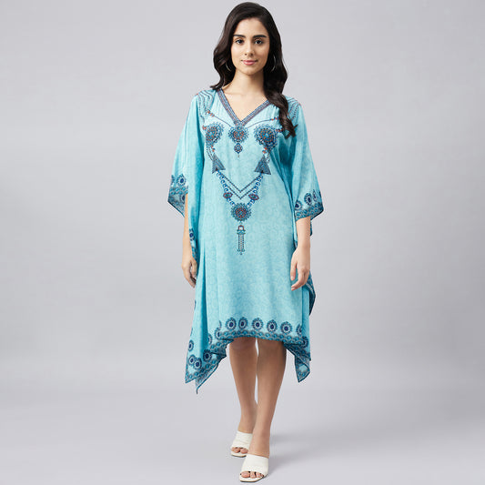 Sky Blue Pearl Embellished Kaftan Tunic