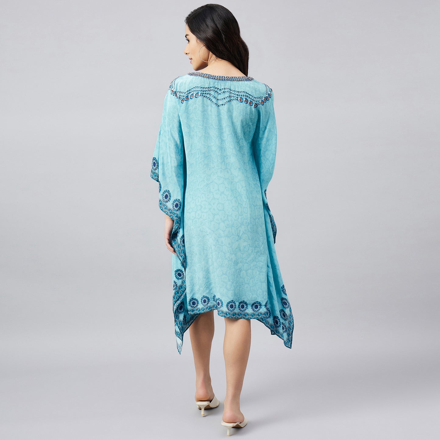 Sky Blue Pearl Embellished Kaftan Tunic