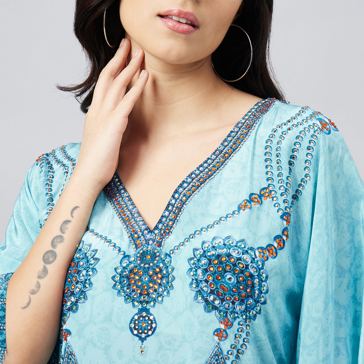 Sky Blue Pearl Embellished Kaftan Tunic