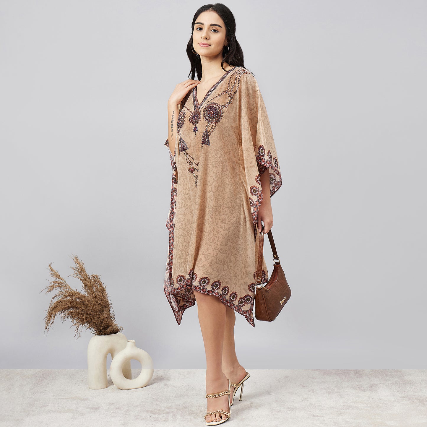 Yellow Pearl Embellished Kaftan Tunic