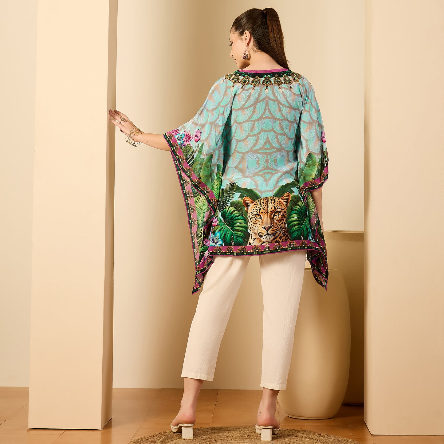 Yellow and Green Leopard Print Kaftan