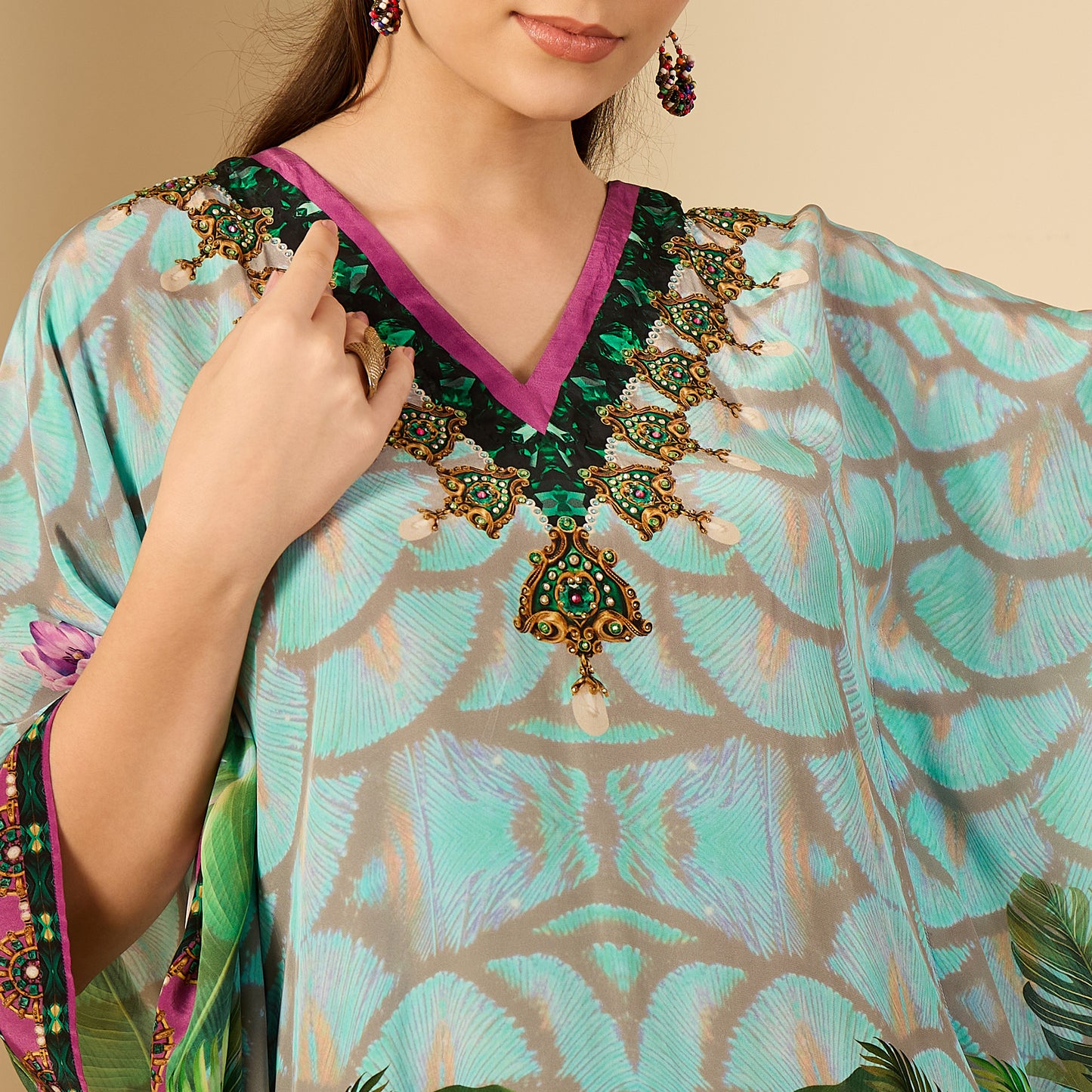 Yellow and Green Leopard Print Kaftan