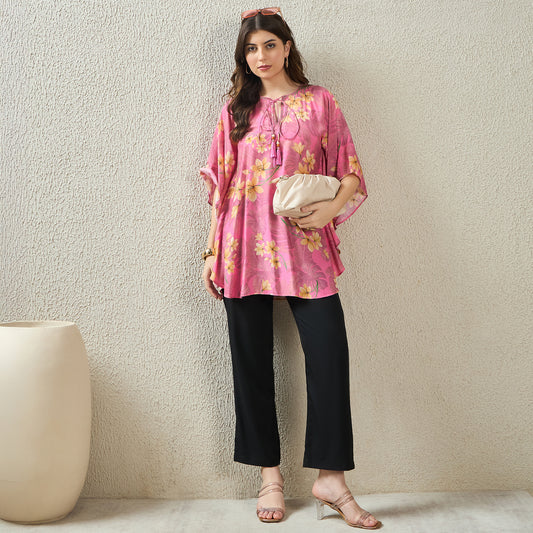 Pink and Yellow Floral Kaftan Top