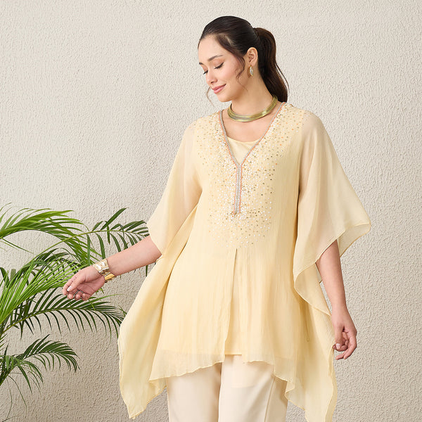 Cream Floral Kaftan for Women – Embroidered | First Resort by Ramola Bachchan