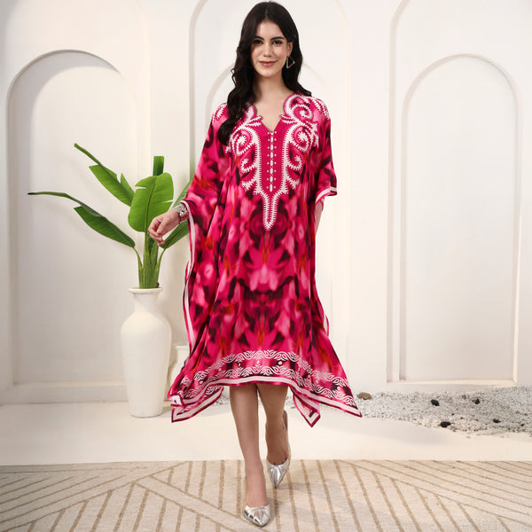 Pink Abstract Print Kaftan for Women – Viscose Crepe | First Resort by Ramola Bachchan