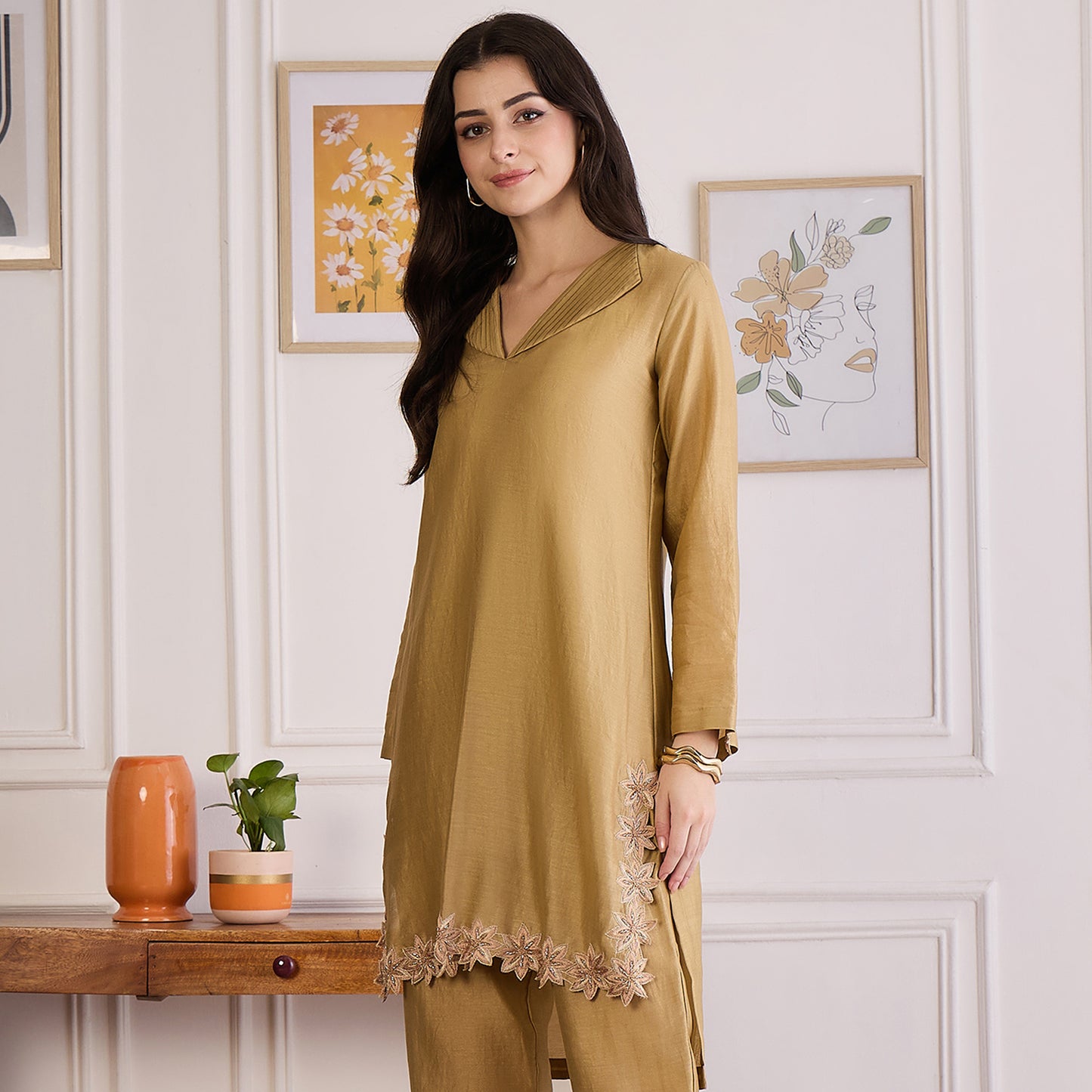 Sand Floral Cutwork Kurta