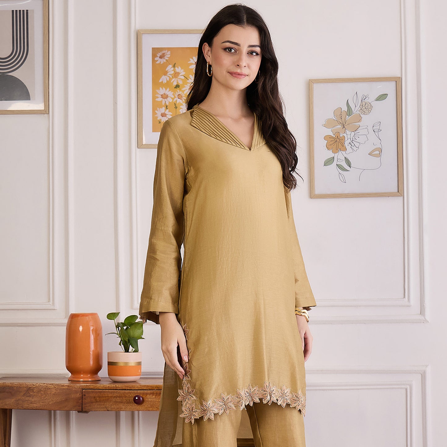 Sand Floral Cutwork Kurta