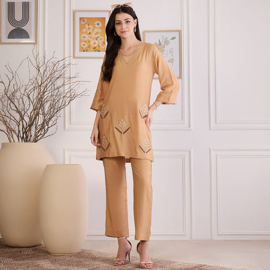 Sepia Applique Embroidered Kurta