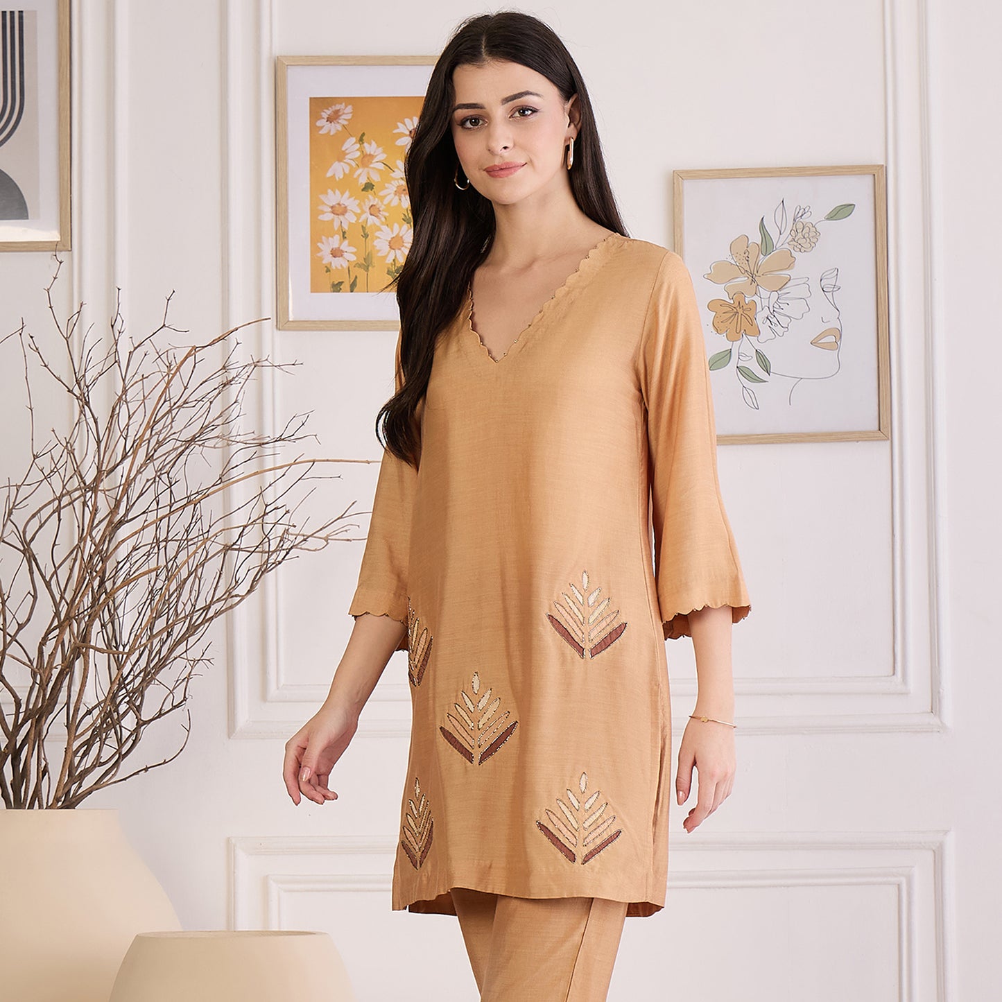 Sepia Applique Embroidered Kurta
