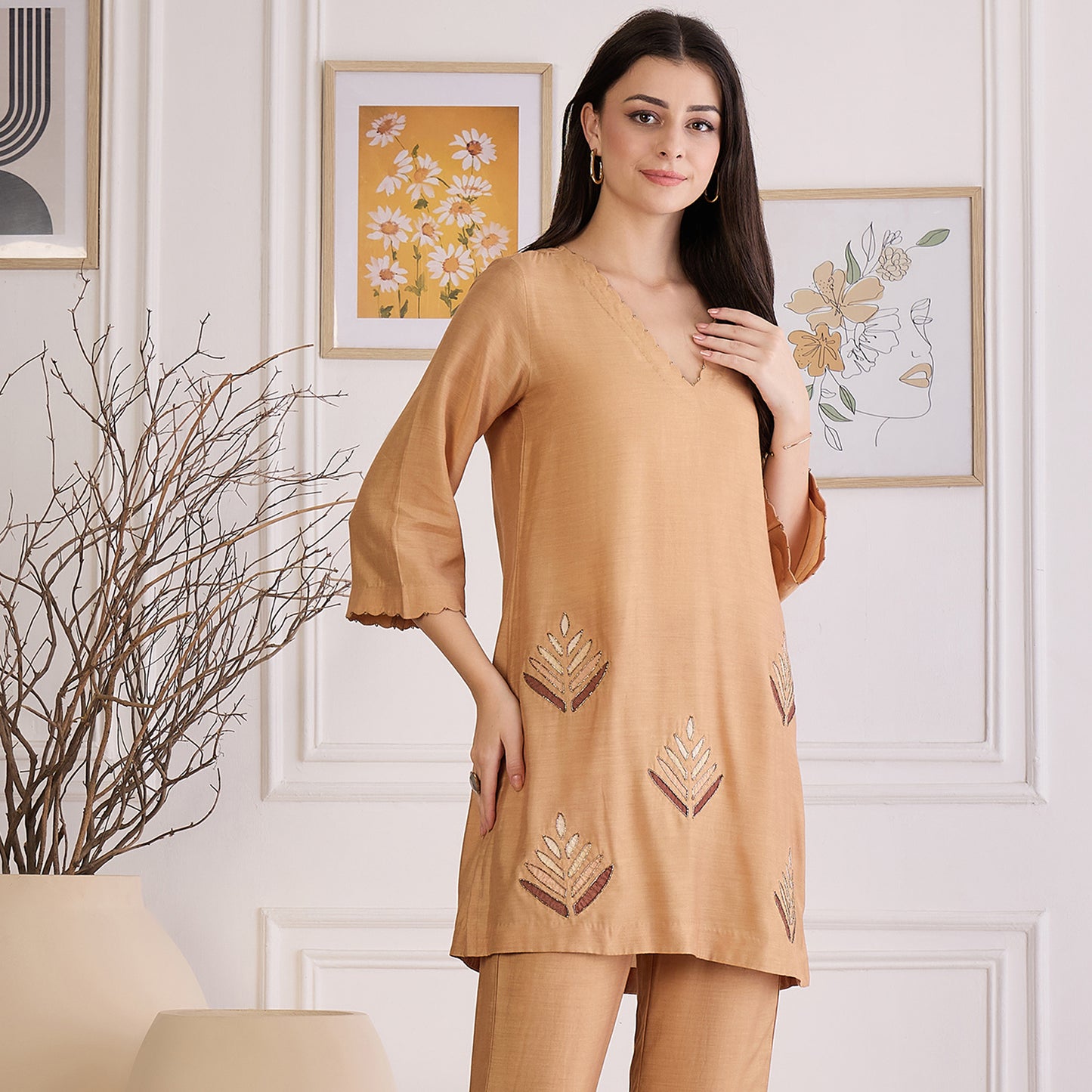 Sepia Applique Embroidered Kurta