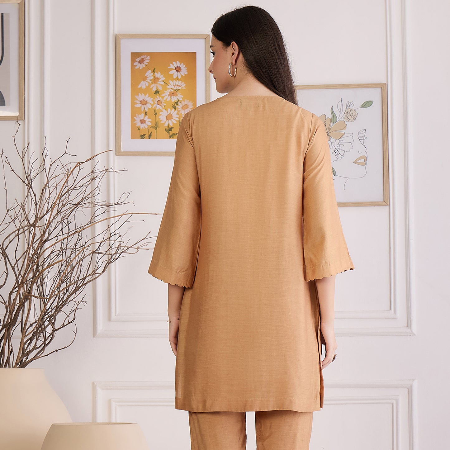 Sepia Applique Embroidered Kurta