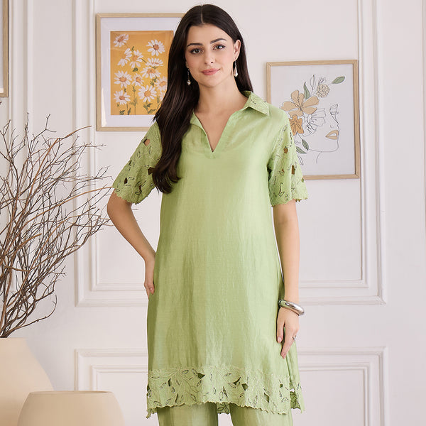 Mint Green Kurta for Women – Embroidered | First Resort by Ramola Bachchan