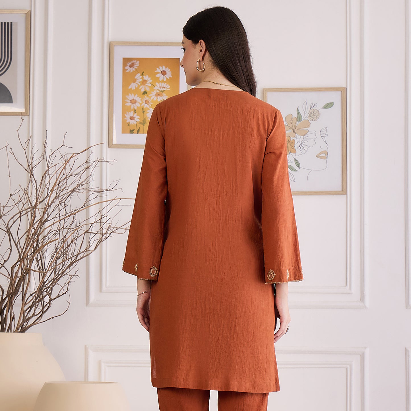 Earthy Brown Yoke Embroidered Kurta