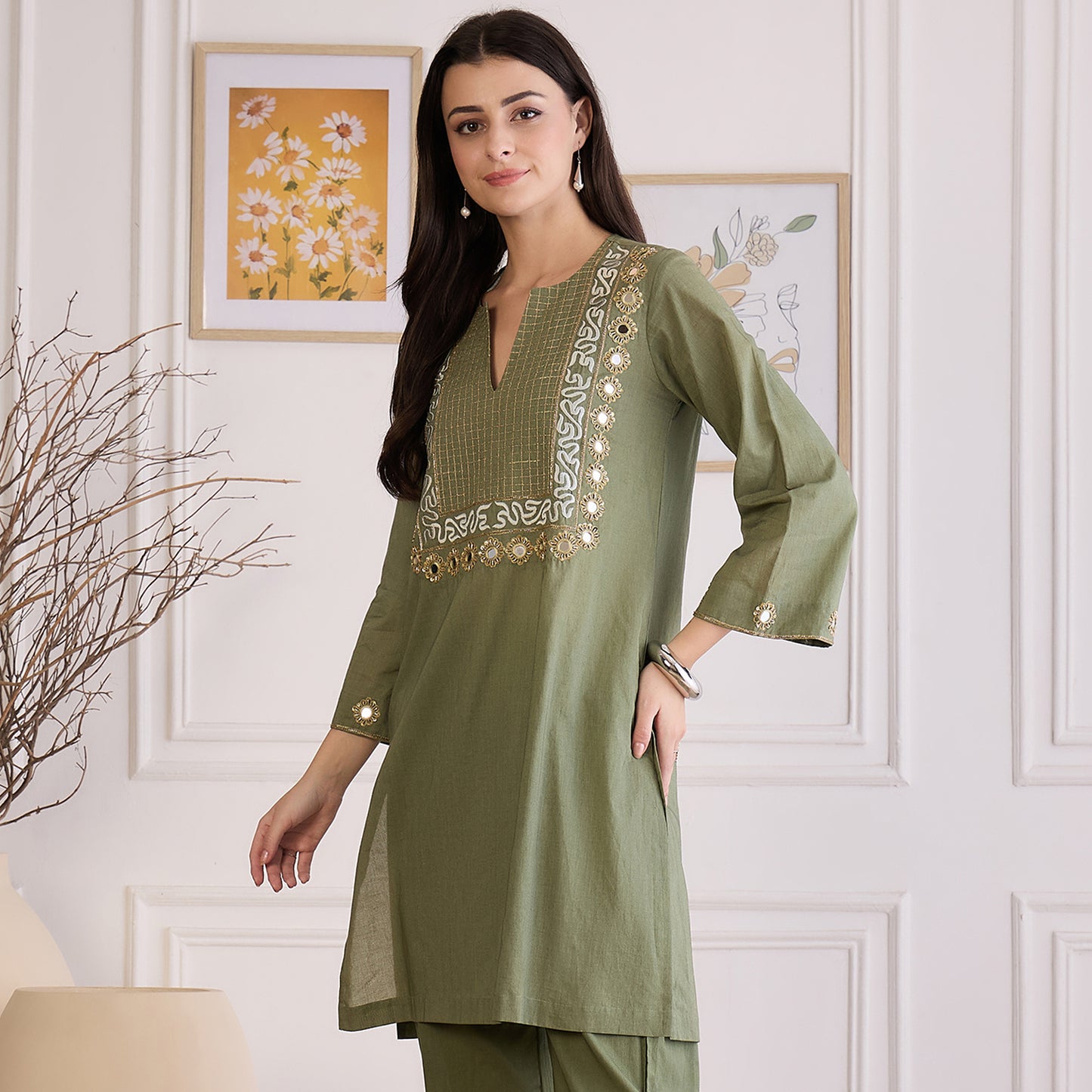 Green Yoke Embroidered Kurta