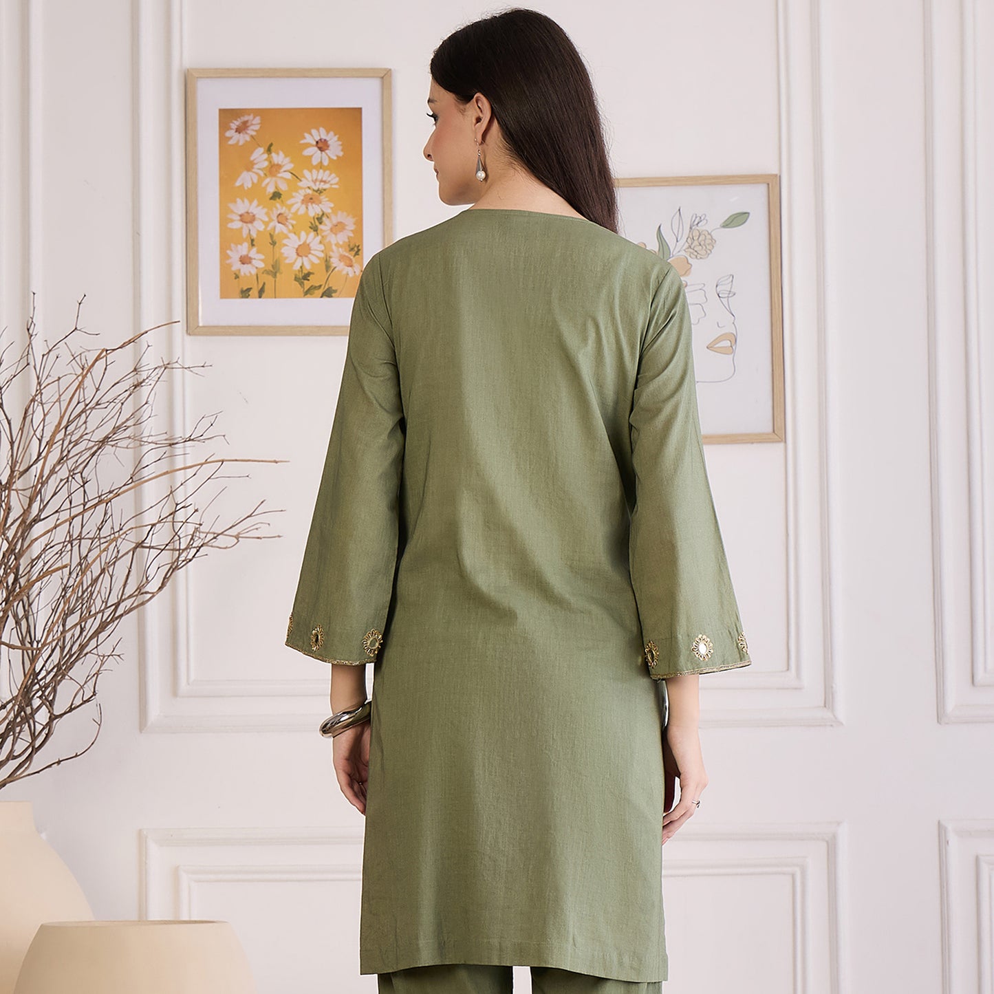 Green Yoke Embroidered Kurta