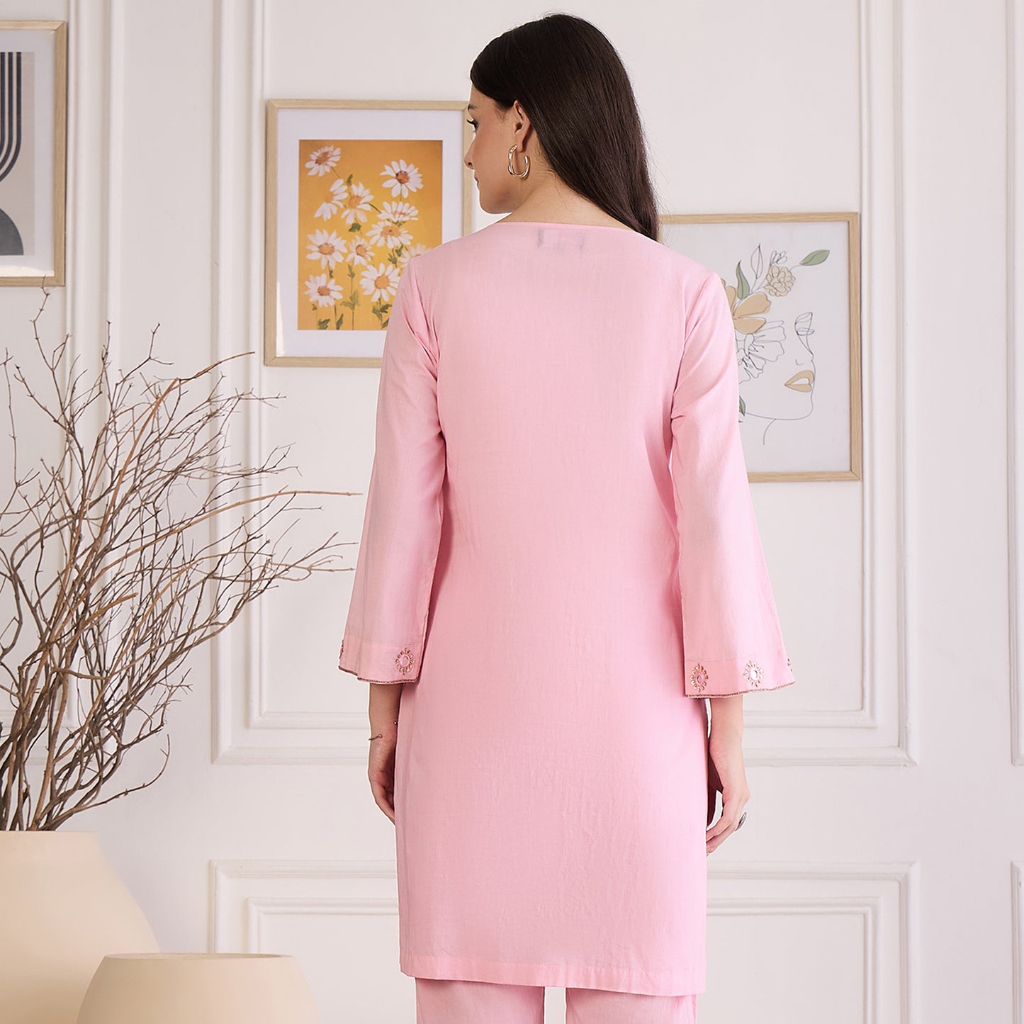 Pink Yoke Embroidered Kurta