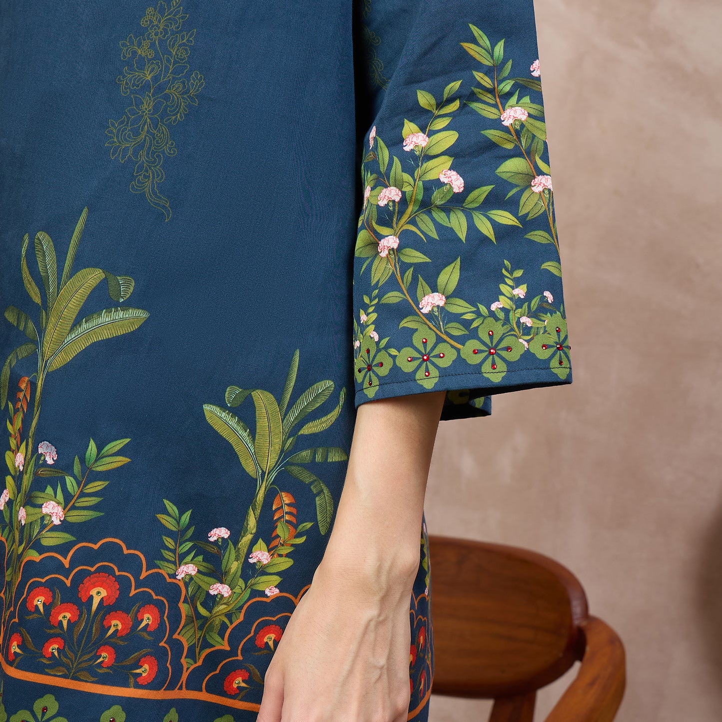 Blue Floral Print Kurta for Women – Cotton Satin | First Resort by Ramola Bachchan