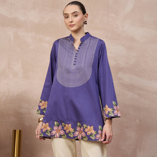 Purple Floral Print Kurta for Women – Cotton Satin | First Resort by Ramola Bachchan