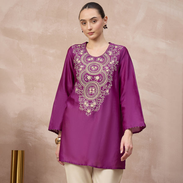 Purple Kurta for Women – Chanderi | First Resort by Ramola Bachchan