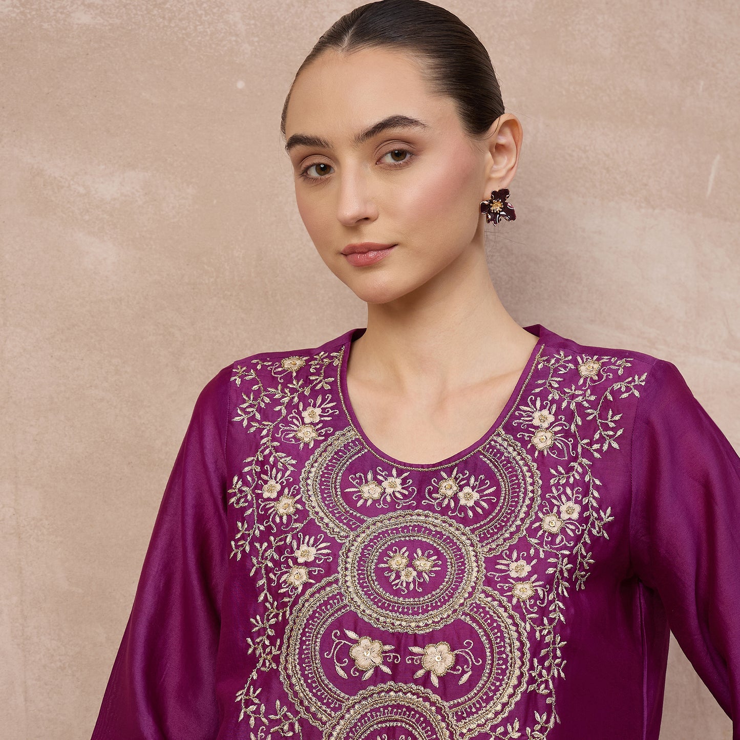 Purple Kurta for Women – Chanderi – Close Up | First Resort by Ramola Bachchan
