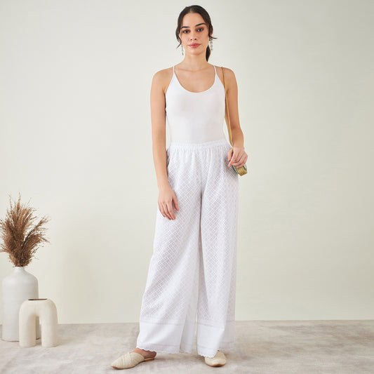 White Embroidered Pants