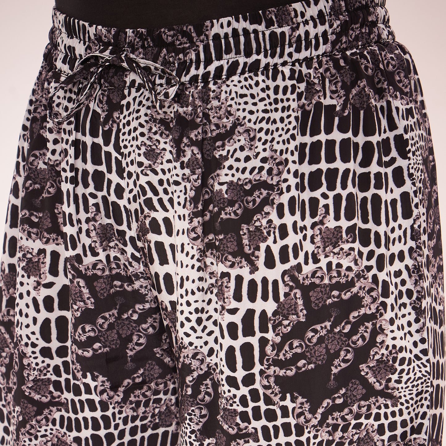 Black and White Baroque Animal Print Palazzo