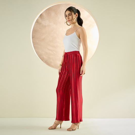 Venetian Red Box Pleated Palazzo