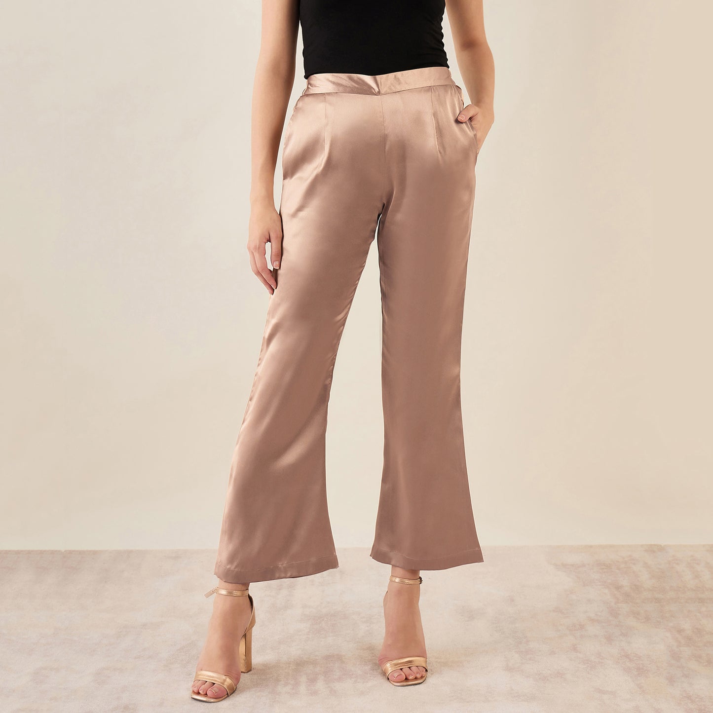 Hazel Brown Bell Bottom Satin Pants