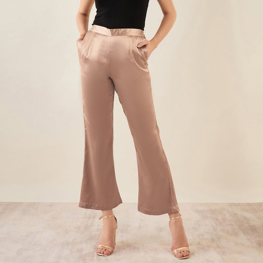 Hazel Brown Bell Bottom Satin Pants