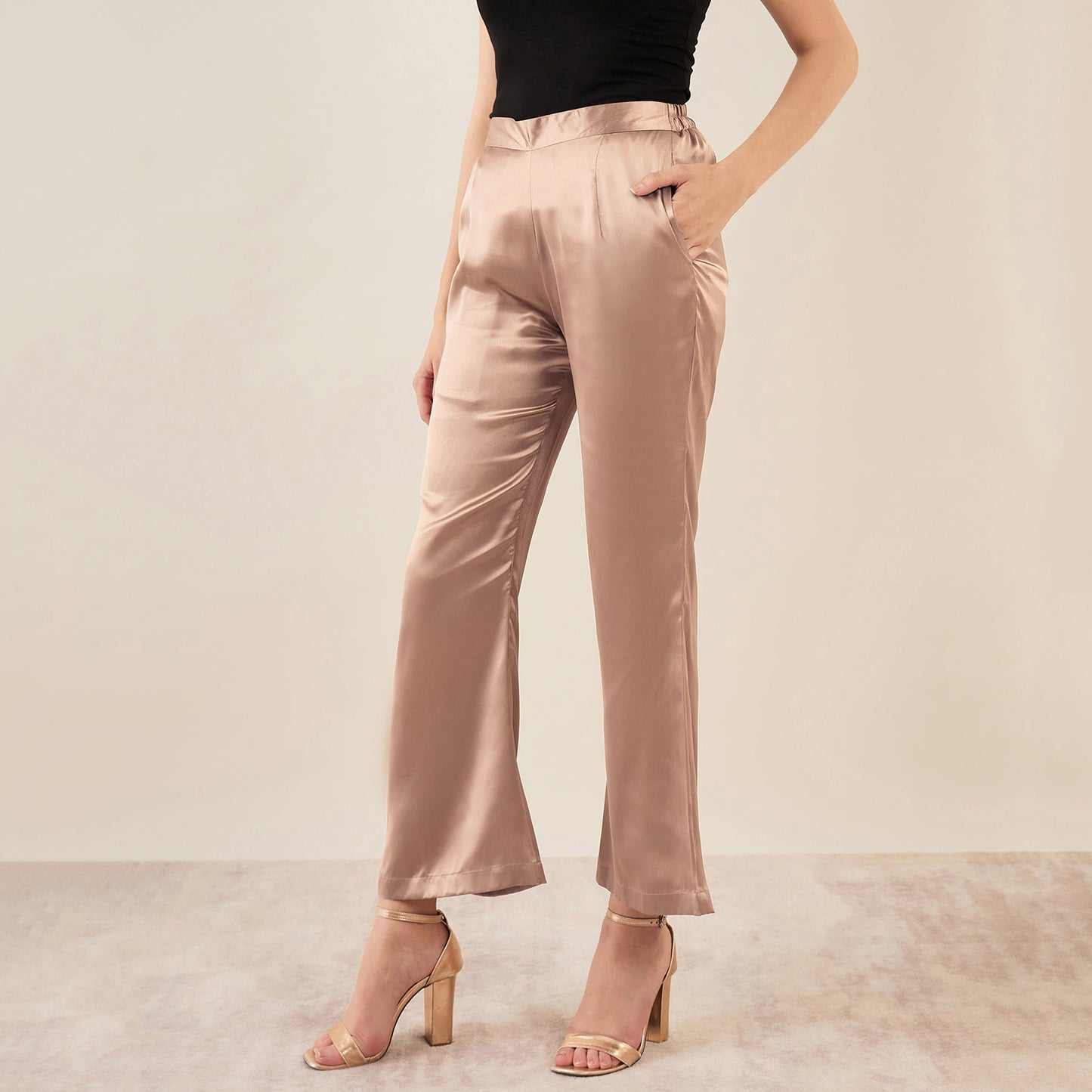 Hazel Brown Bell Bottom Satin Pants