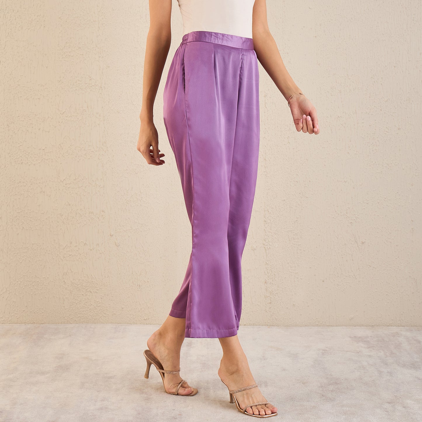 Lilac Bell Bottom Satin Pants