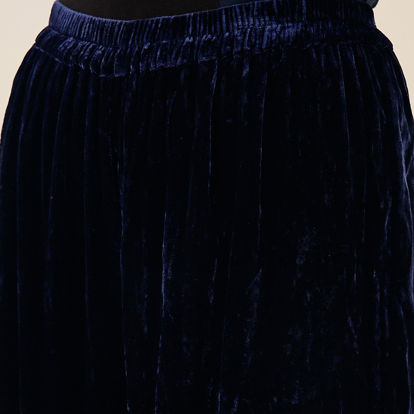 Blue Silk Velvet Straight Pants with Mirror Lace Detail