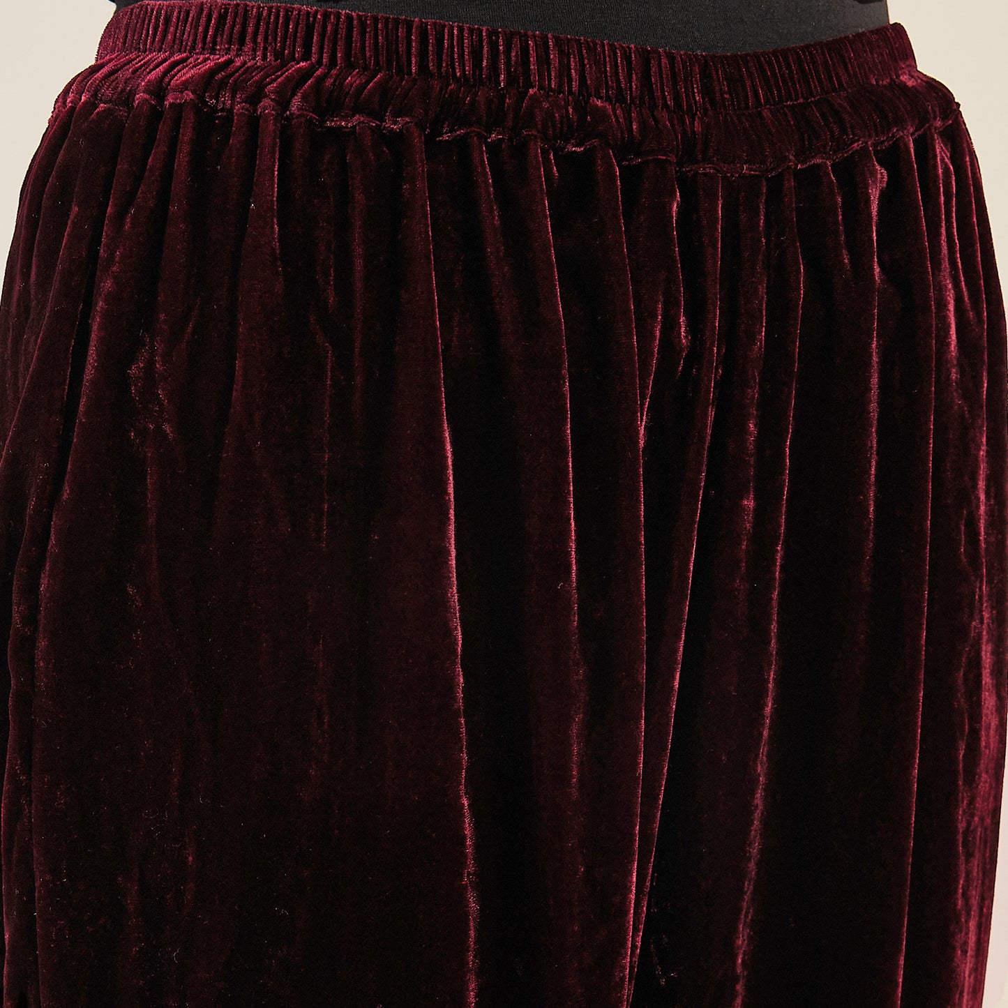 Maroon Silk Velvet Straight Pants with Mirror Lace Detail