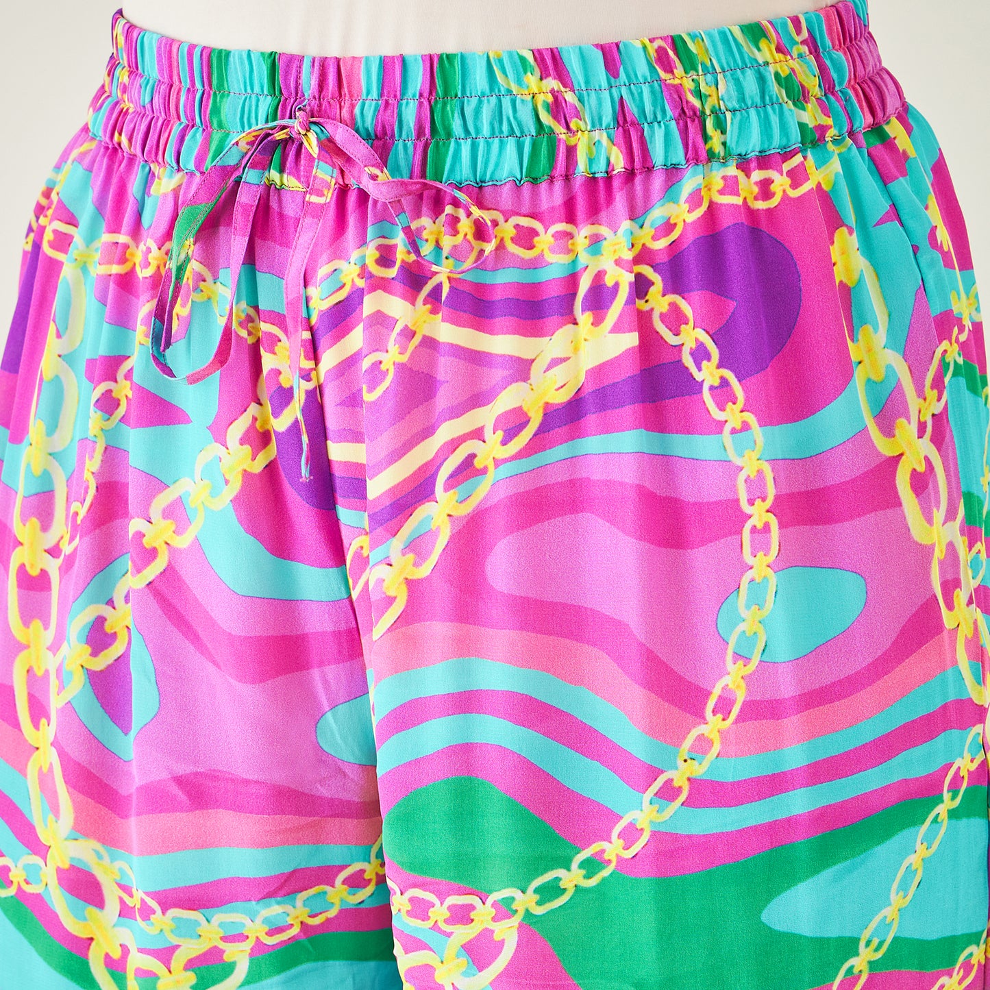 Pink and Green Marine Wave Print Pants