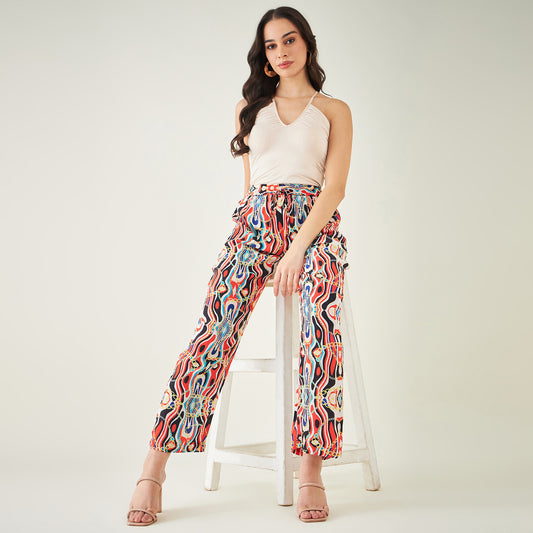 Black and Red Marine Wave Print Pants
