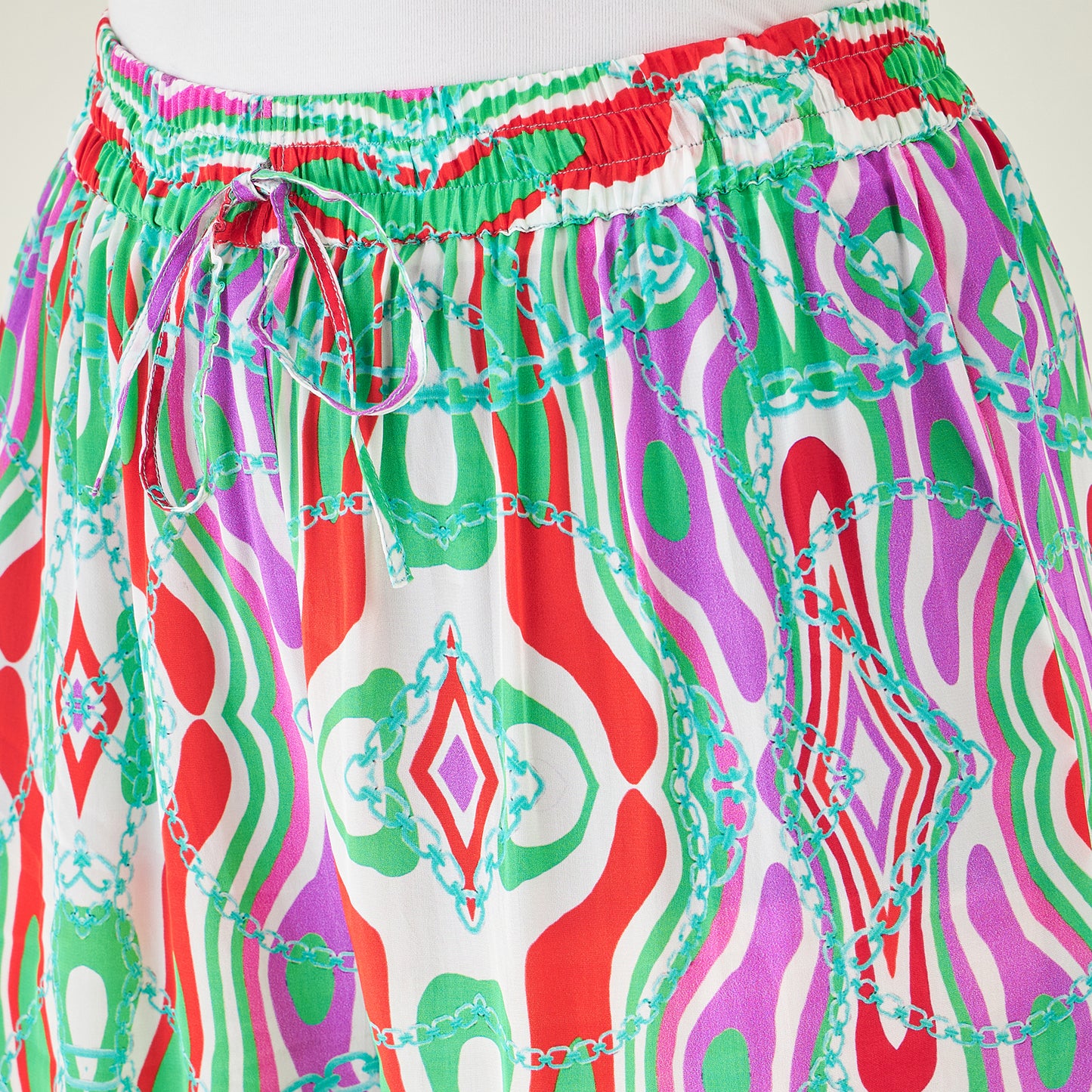 Green and Orange Marine Wave Print Pants