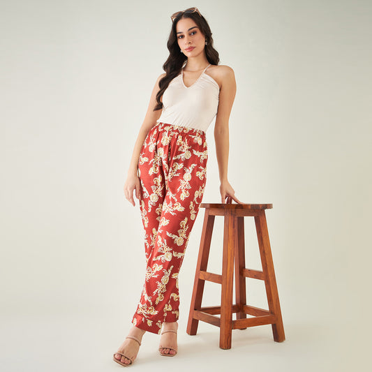Red Baroque Print Pants