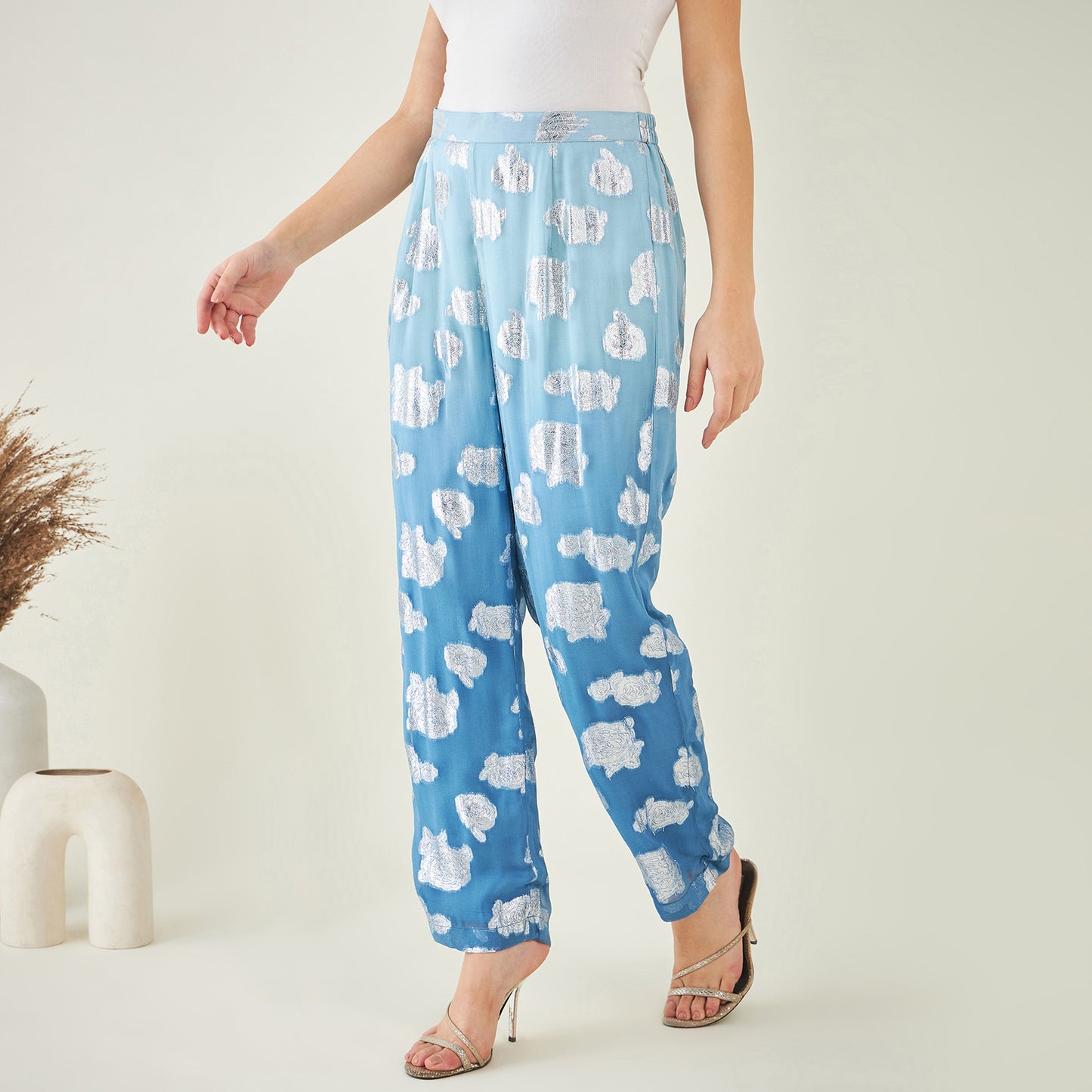 Blue Ombre Lurex Straight Pants