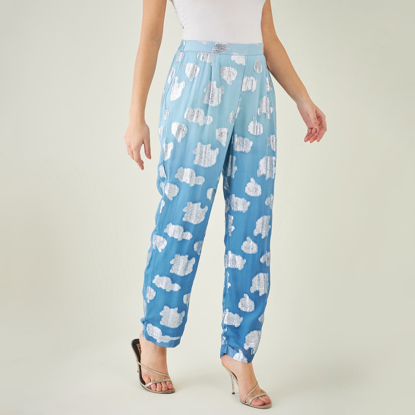 Blue Ombre Lurex Straight Pants
