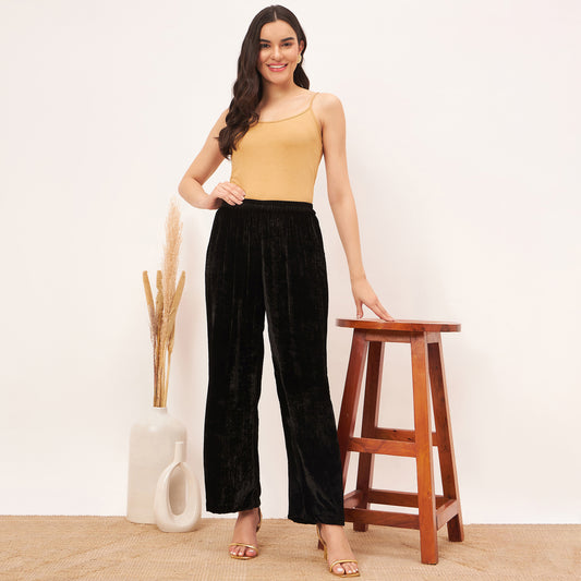 Black Silk Velvet Straight Pants