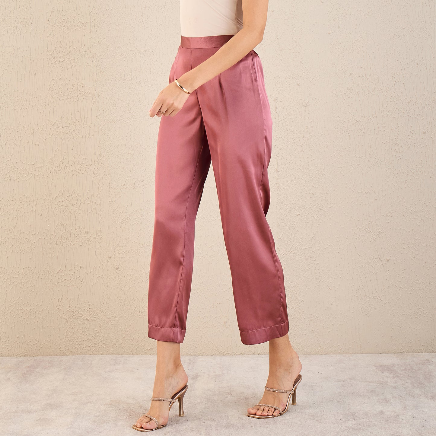 Old Rose Satin Straight Pants