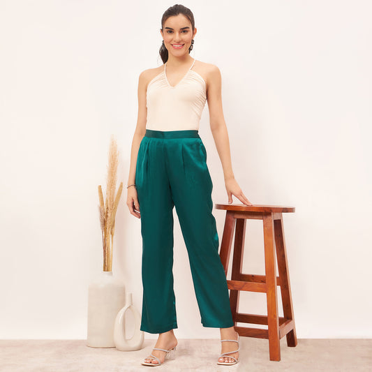 Teal Satin Straight Pants