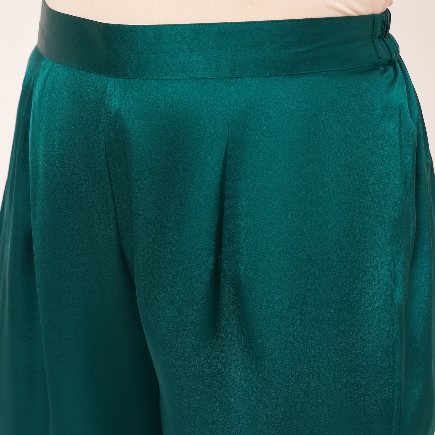Teal Satin Straight Pants