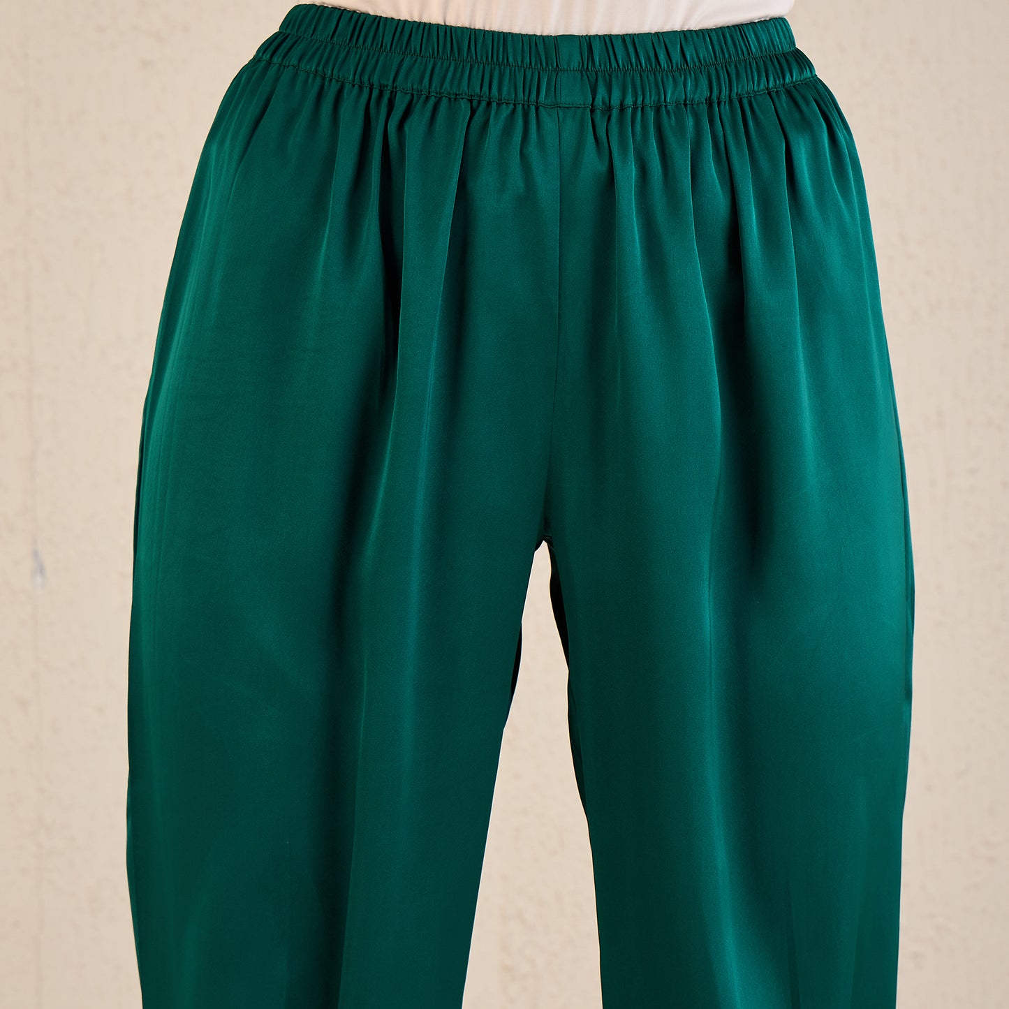 Teal Crystal Embellished Satin Straight Pants